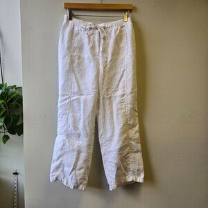 JM Collection Petite 6P White Linen‎ Wide-Leg Pants Drawstring Waist & Pockets
